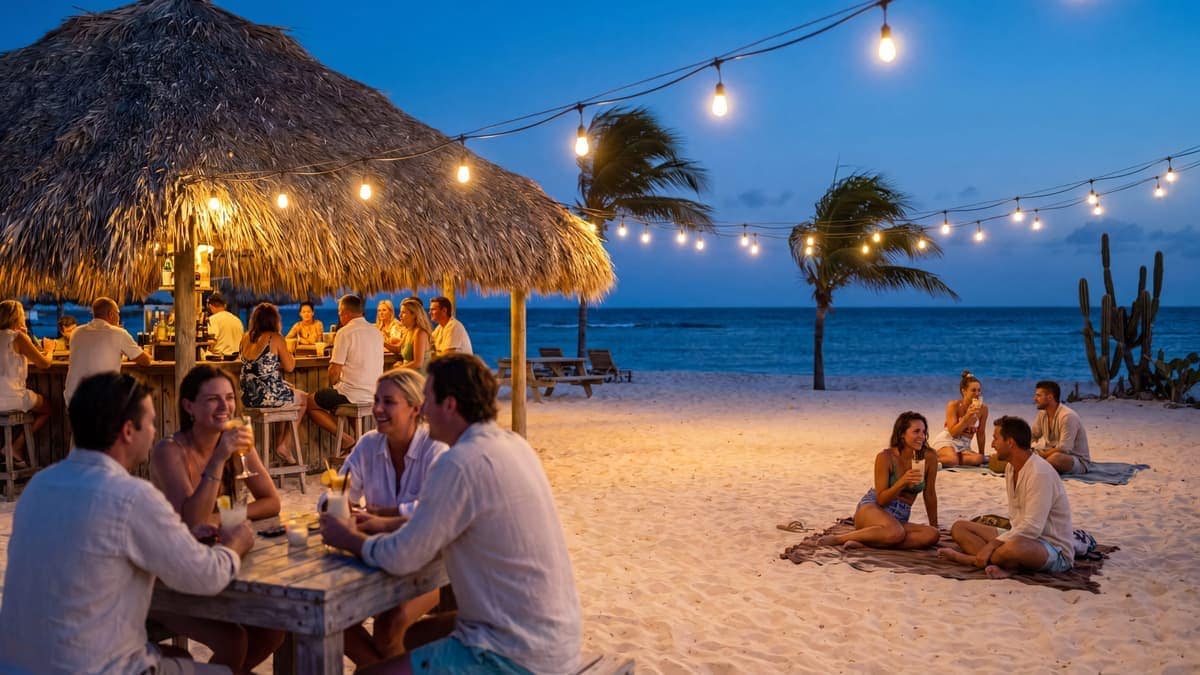 Palm Beach strip lit up at night in Aruba