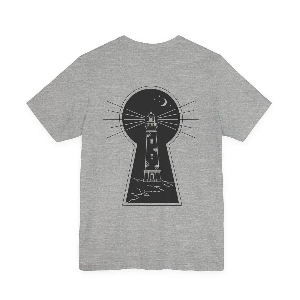 Back of the grey California Lighthouse tee showing the original Aruba Threads print